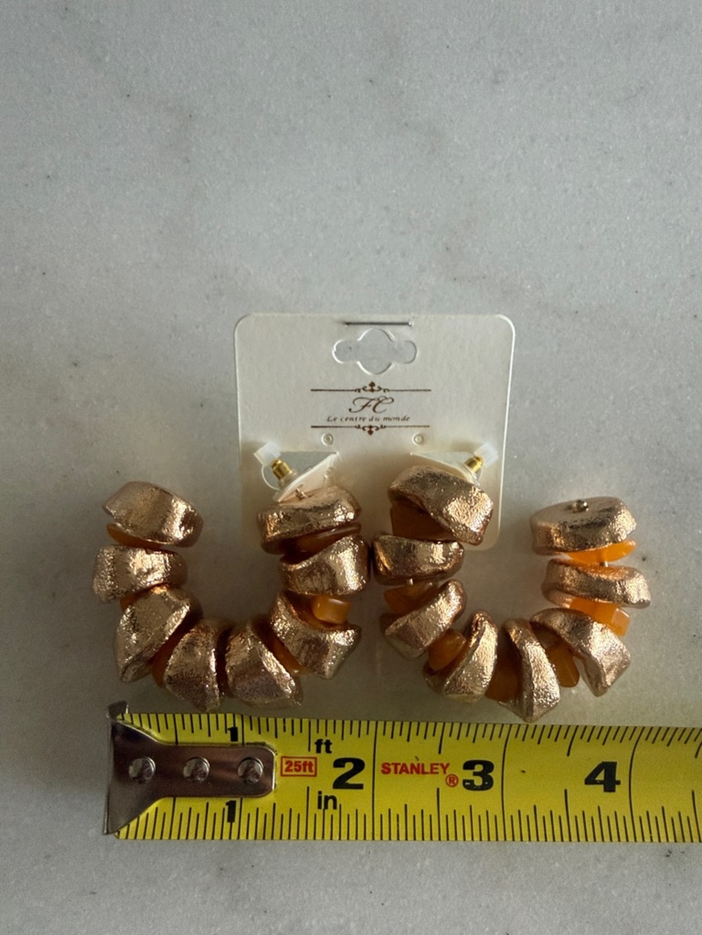 Gold Tone and Amber Chunky Hoop Earrings - Picture 4 of 5